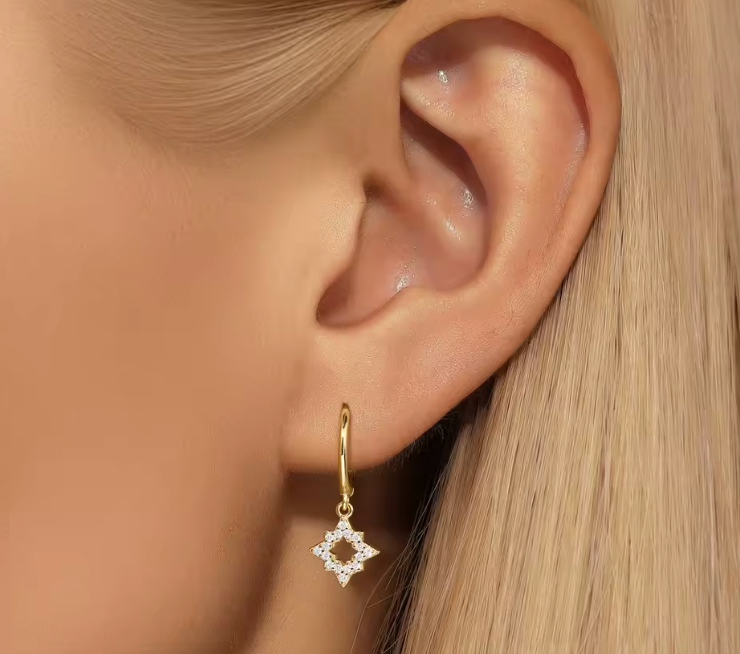 Hollow Pavé North Star Hoops