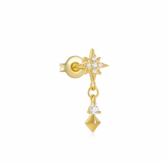 Pavé North Star with Dangling Circle & Rhombus Stud Earring