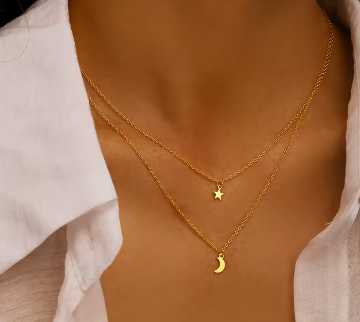Moon Star Double Layered Necklace