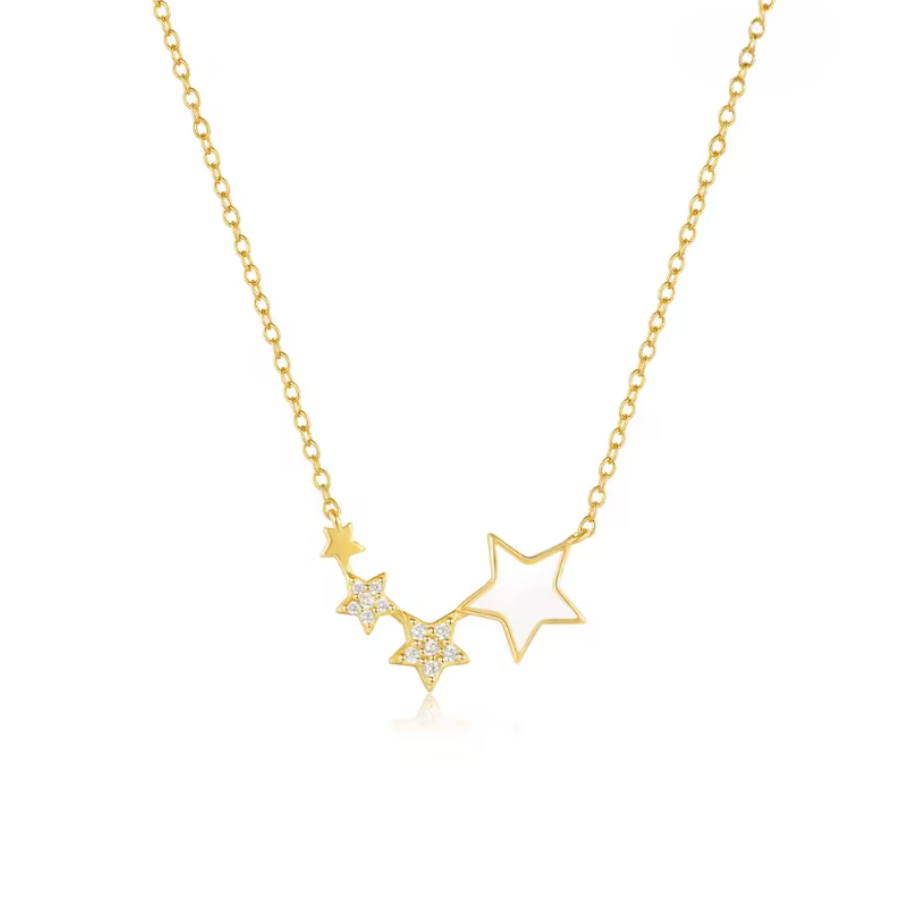 Connected White Enamel Star Pavé Stars Necklace