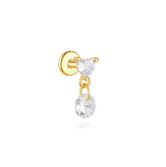 Crystal Heart with Dangling Circle Stud Earring