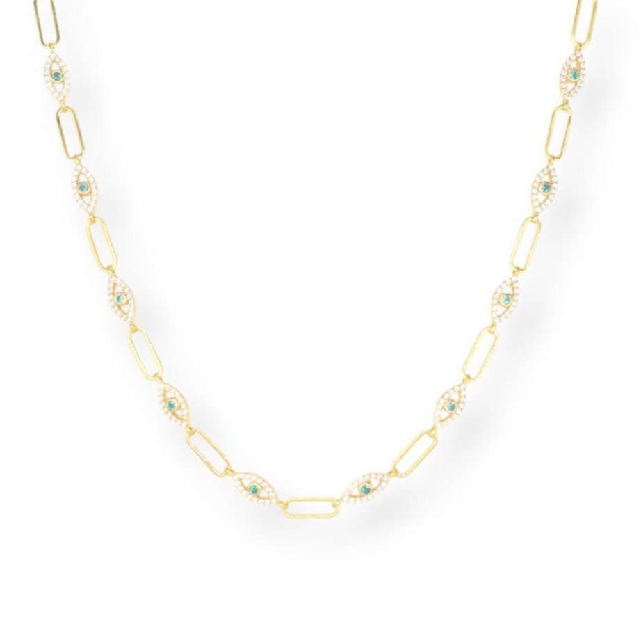Linked Pavé Evil Eyes Necklace