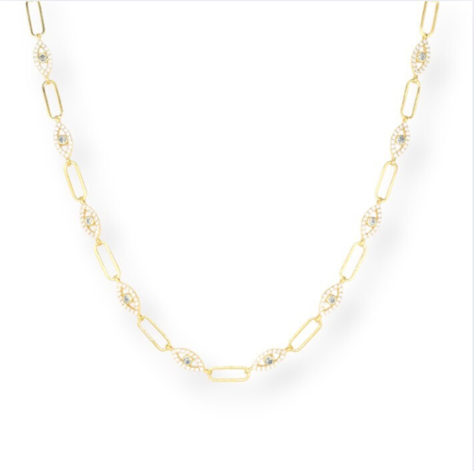 Linked Pavé Evil Eyes Necklace