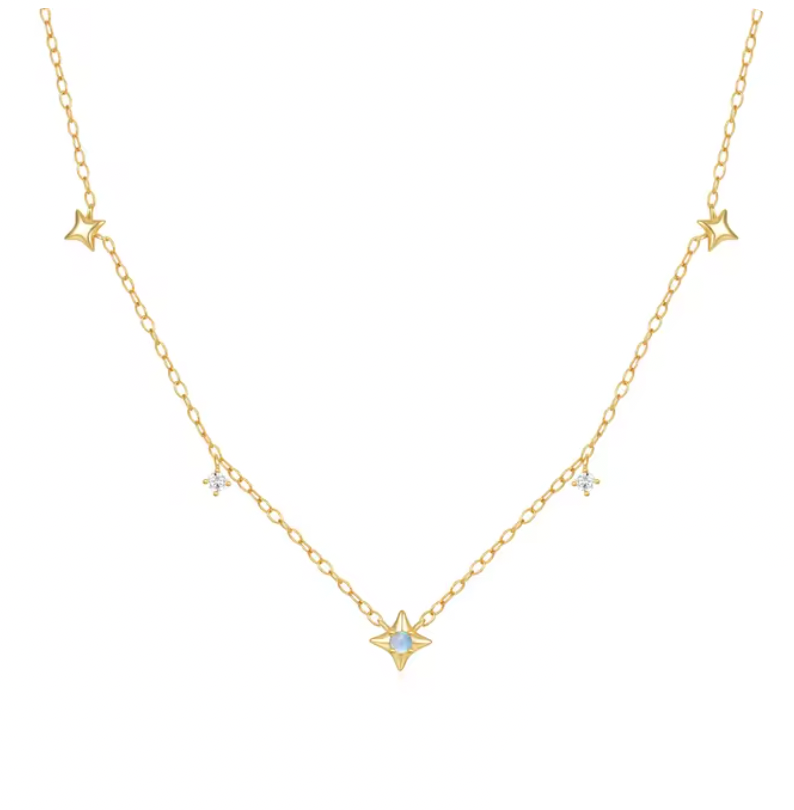 Dangling North Stars Blue Stone Necklace