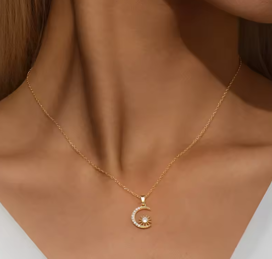 Pavé Moon Sun Necklace