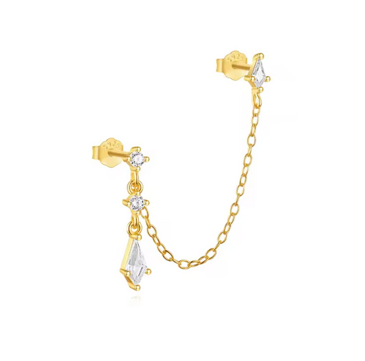 Drop Rhombus on Chain Double Earring