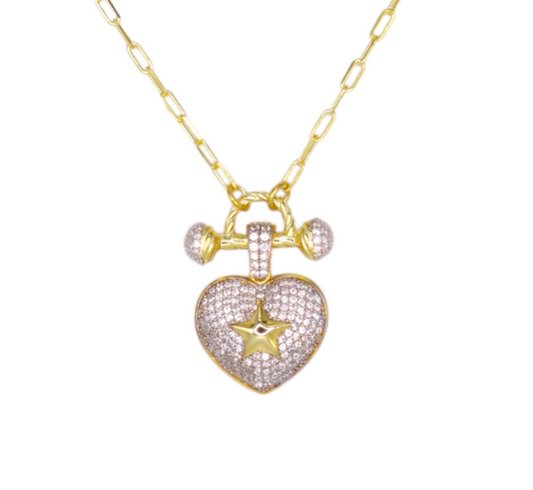 Pavé Heart Link Necklace