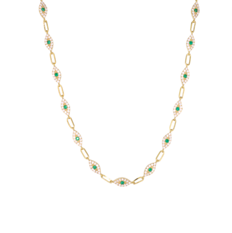Linked Pavé Evil Eyes Necklace