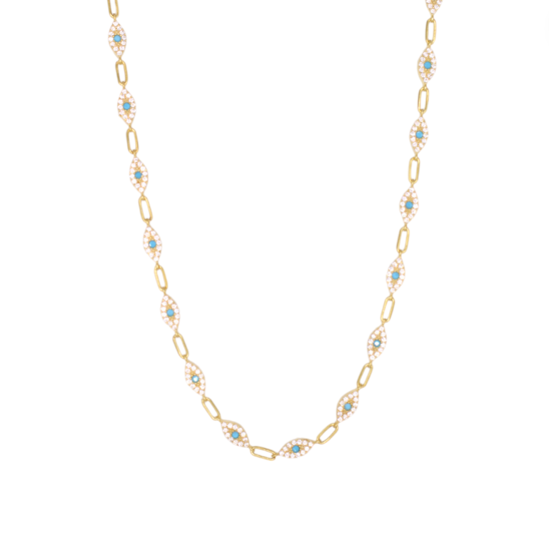 Linked Pavé Evil Eyes Necklace