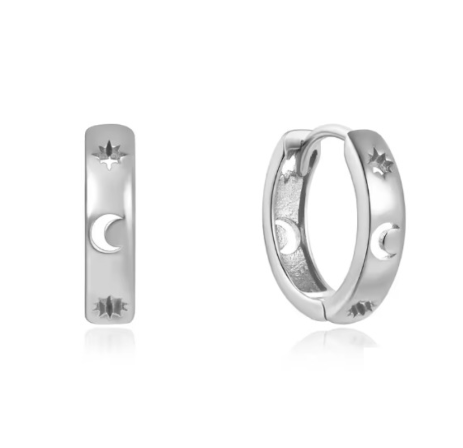 Engraved Moon Huggie Hoop