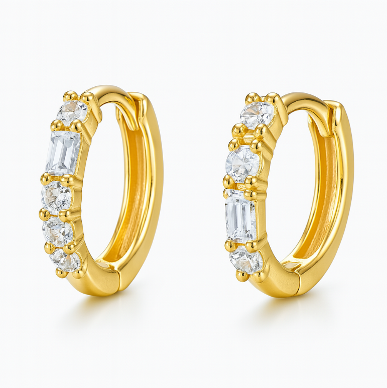 Baguette Circles Huggie Hoops