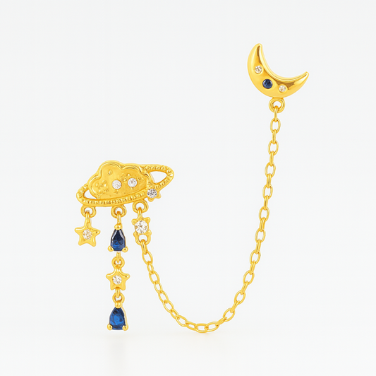 Royal Blue Orbit Studs on Chain Earring
