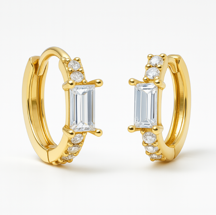Pavé Baguette Huggie Hoops