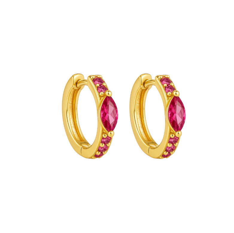 Pavé Ruby Marquise Huggie Hoops