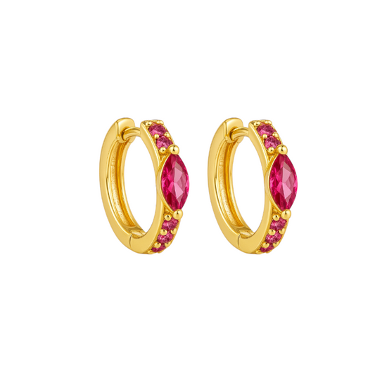 Pavé Ruby Marquise Huggie Hoops