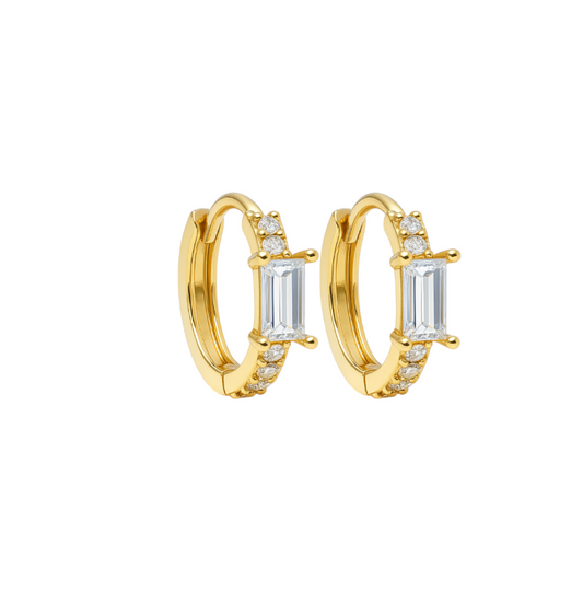 Pavé Baguette Huggie Hoops