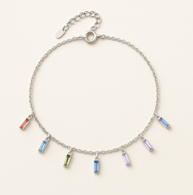 Dangling Rainbow Baguettes Anklet