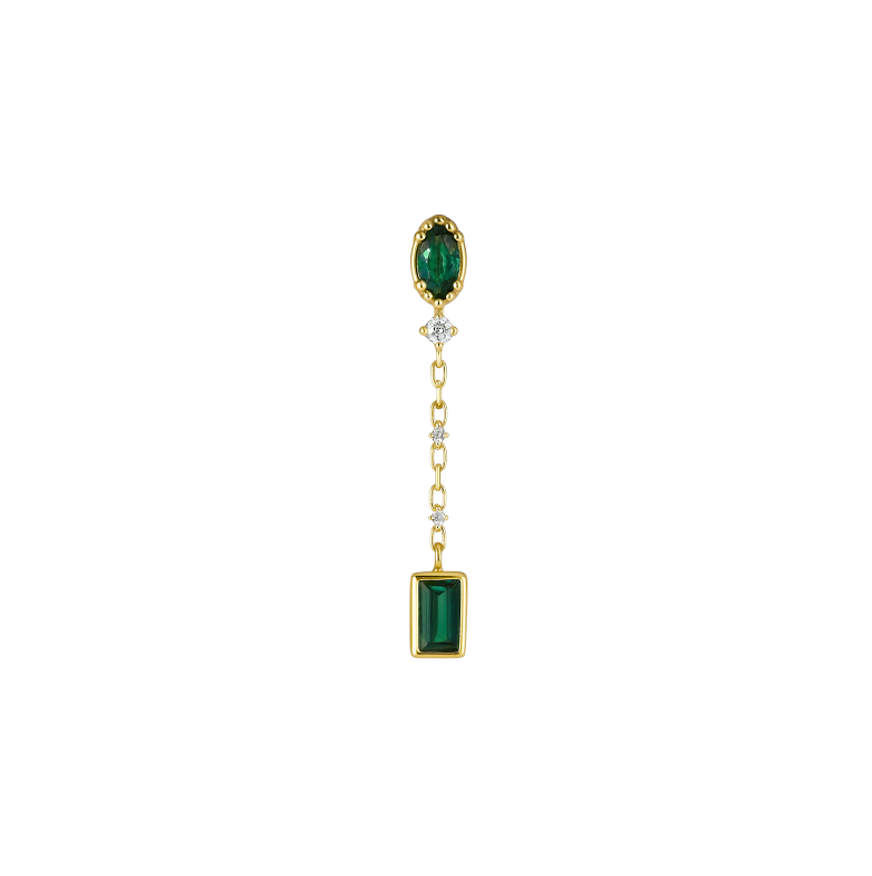 Emerald Oval Drop Baguette Earring
