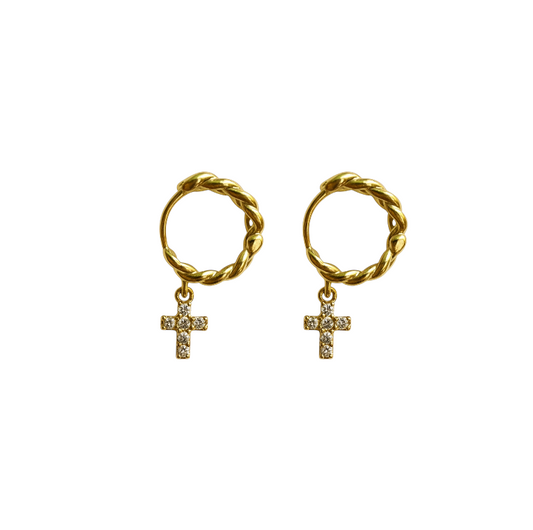 Twisted Drop Cross Hoops