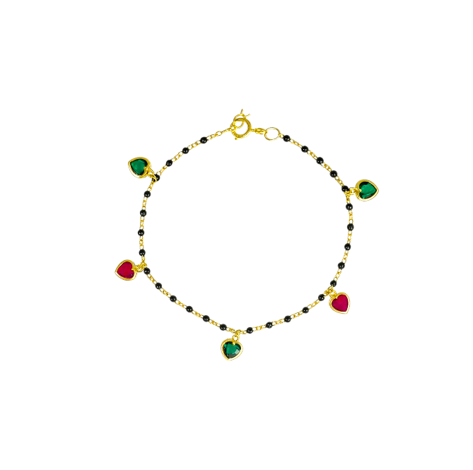 Colored Heart Charm Beaded Bracelet