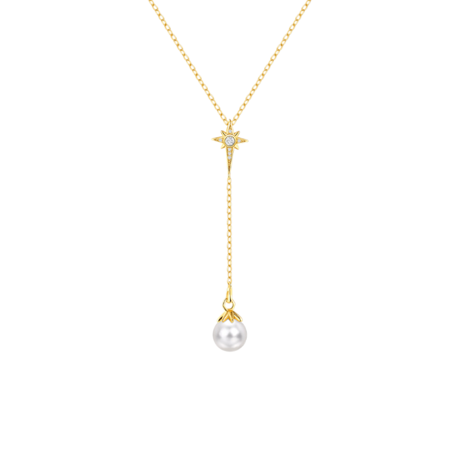 North Star Pearl Lariat Necklace