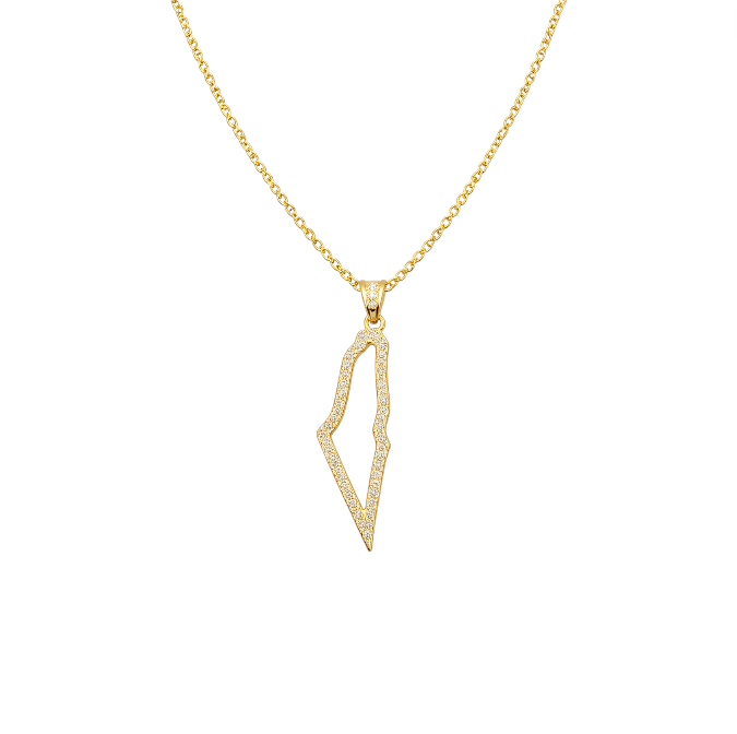 3.5cm Pave Hollow Palestine Map Necklace