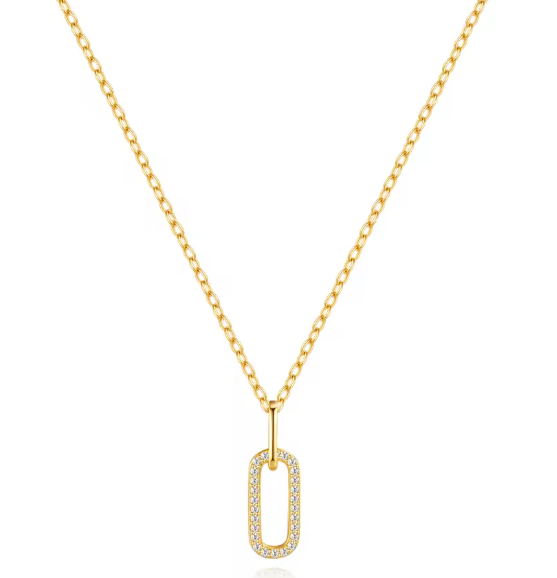 Hollow Pavé Oval Necklace