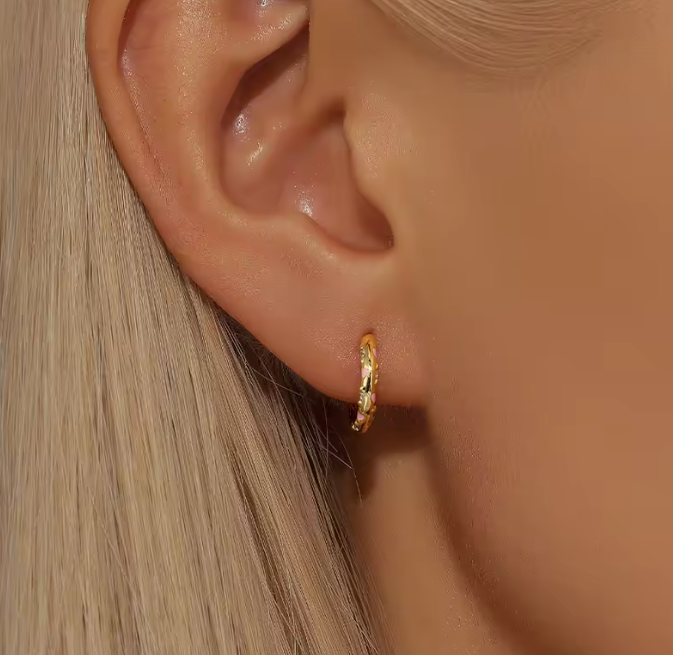 Scattered Pink & White Crystals Hoops