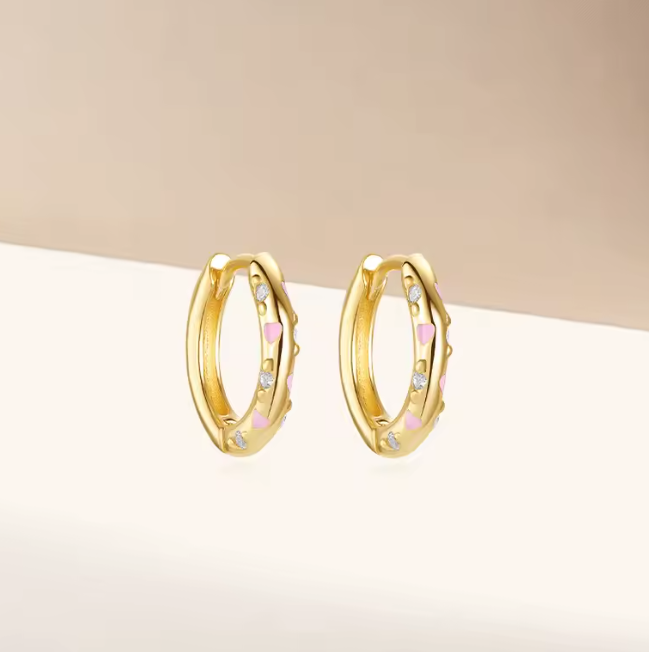 Scattered Pink & White Crystals Hoops