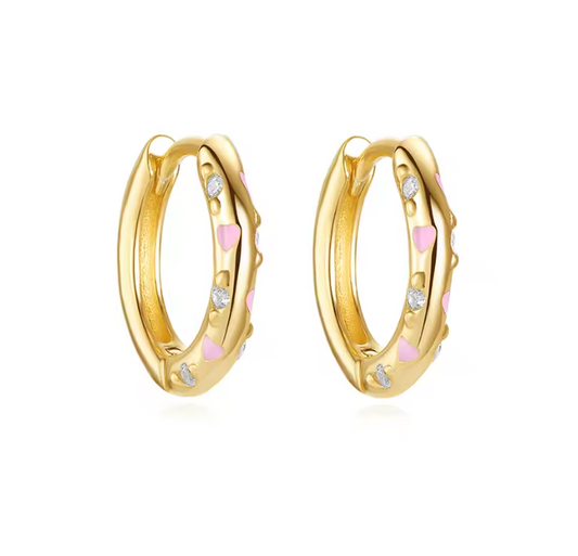 Scattered Pink & White Crystals Hoops