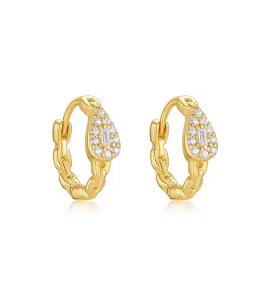 Pavé Teardrop Linked Huggie Hoops