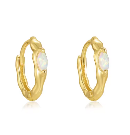 Opal Marquise Textured Hoops