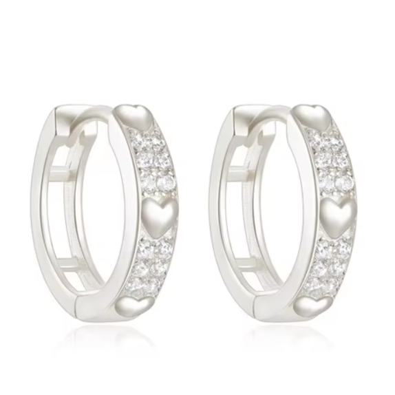 Thick Pavé Hoops with Hearts