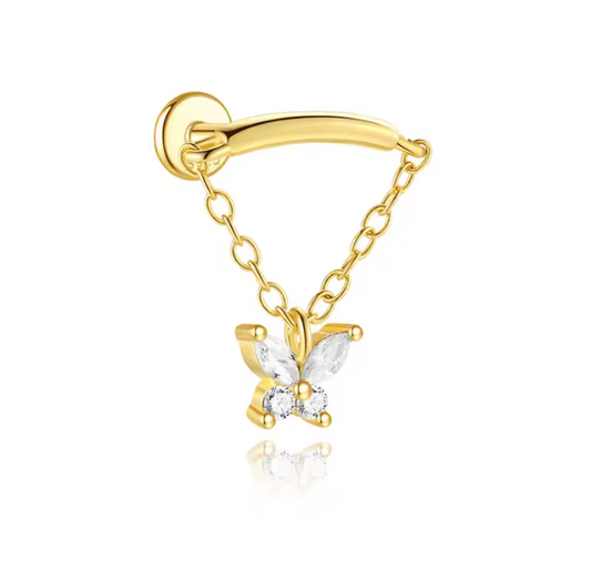 Drop Crystal Butterfly on Bar Stud