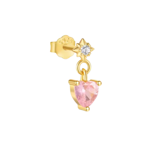 North Star with Dangling Pink Heart Stud