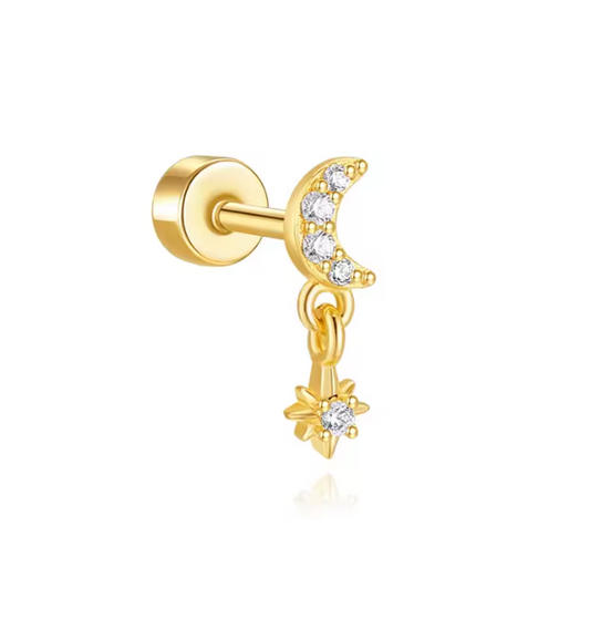 Pavé Crescent Drop Star Stud
