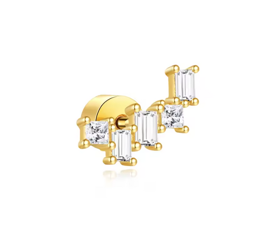 Curved Baguettes Circles Stud