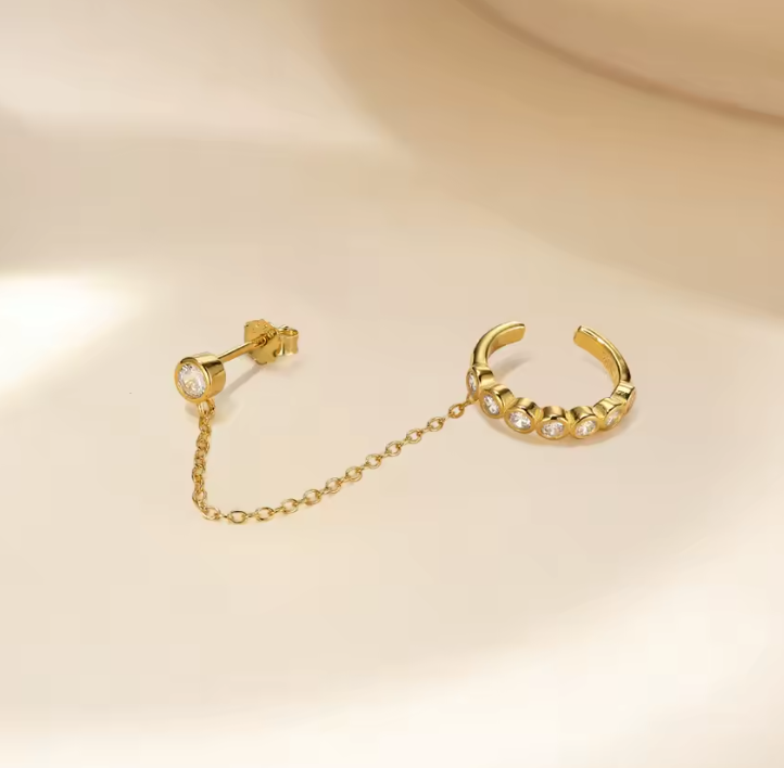 Bubbly Crystals Earcuff on Chain Earring