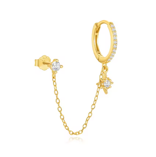 North Star Hoop & Crystal on Chain Earring