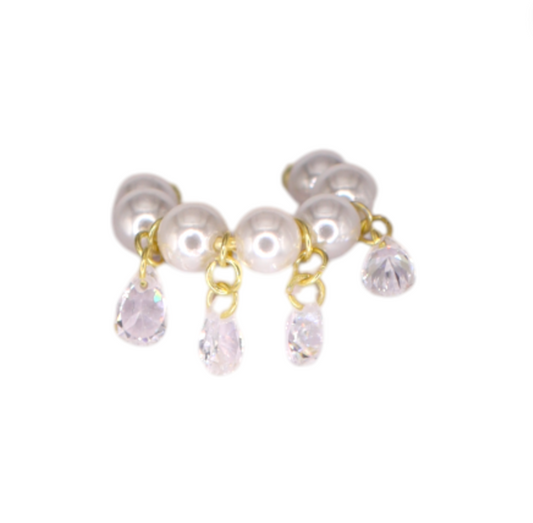 Dangling Crystals Pearls Beaded Earcuff