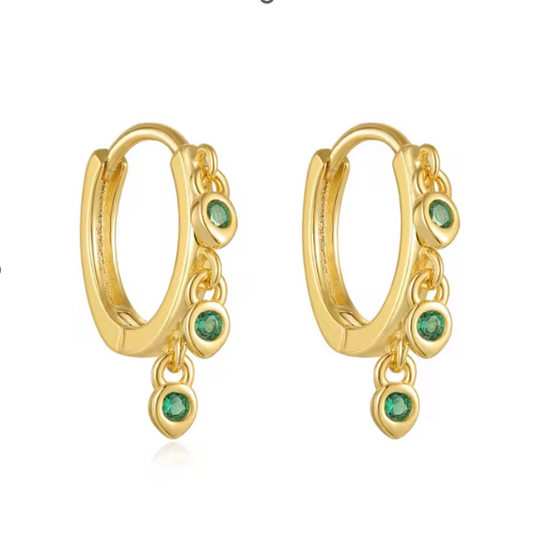 Drop Emerald Charms Huggie Hoops