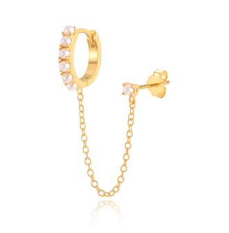 Chain on Pearls Hoop & Circle Stud