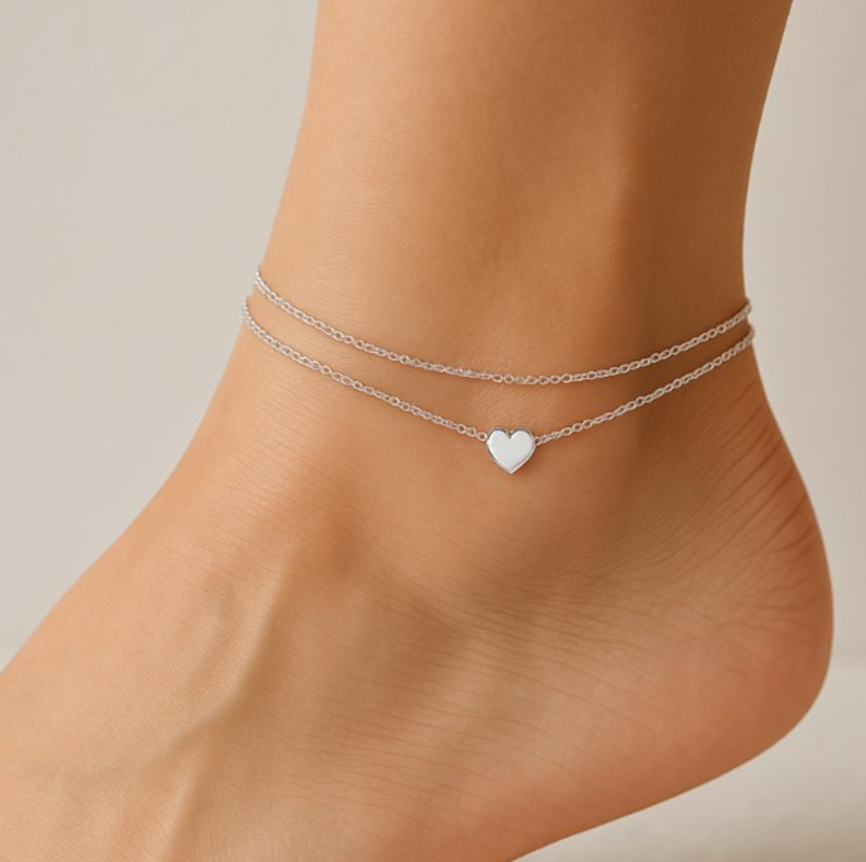 Bold Heart Double Chain Anklet