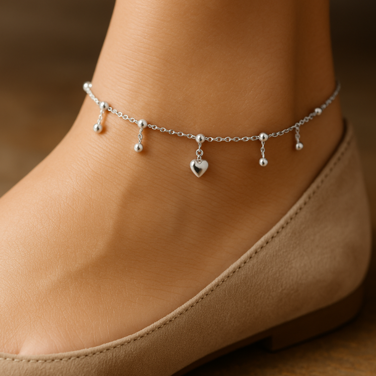 Dangling Heart Circle Beads Anklet