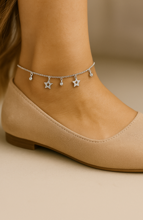 Dangling Stars Charms Paperclip Anklet