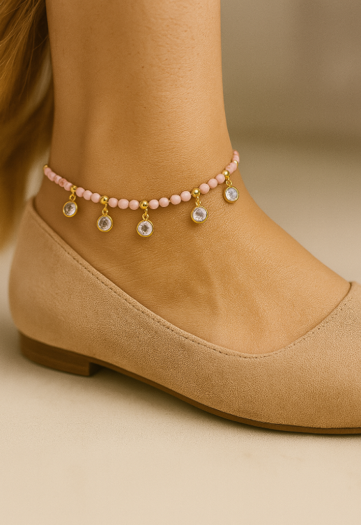 Beaded Anklet with Dangling Circles
