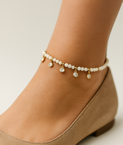 Beaded Anklet with Dangling Circles