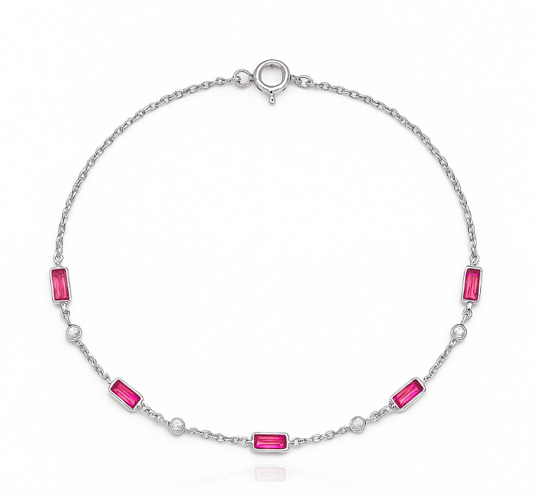 Pink Baguettes & White Circles Anklet