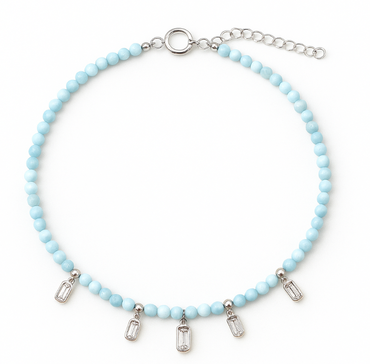 Beaded Anklet with Dangling Baguettes