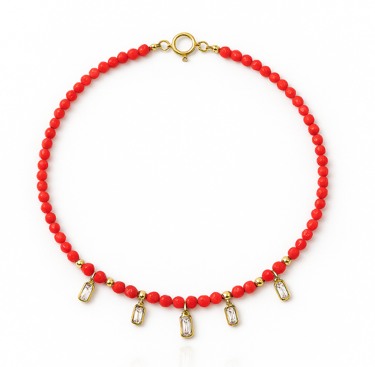 Beaded Anklet with Dangling Baguettes